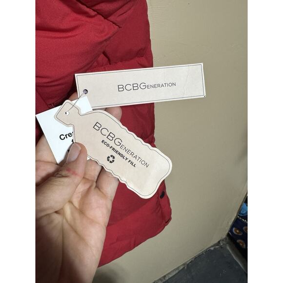 BCBGeneration Hooded Thumbhole-Cuff Puffer Coat XXL Red Women’s Feather Free - Picture 9 of 10